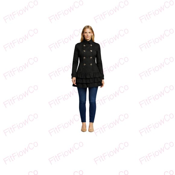 Express Jackets & Blazers - Express Black Ruffle Hem Trench Coat – Double Breasted  Size XS  Preowned